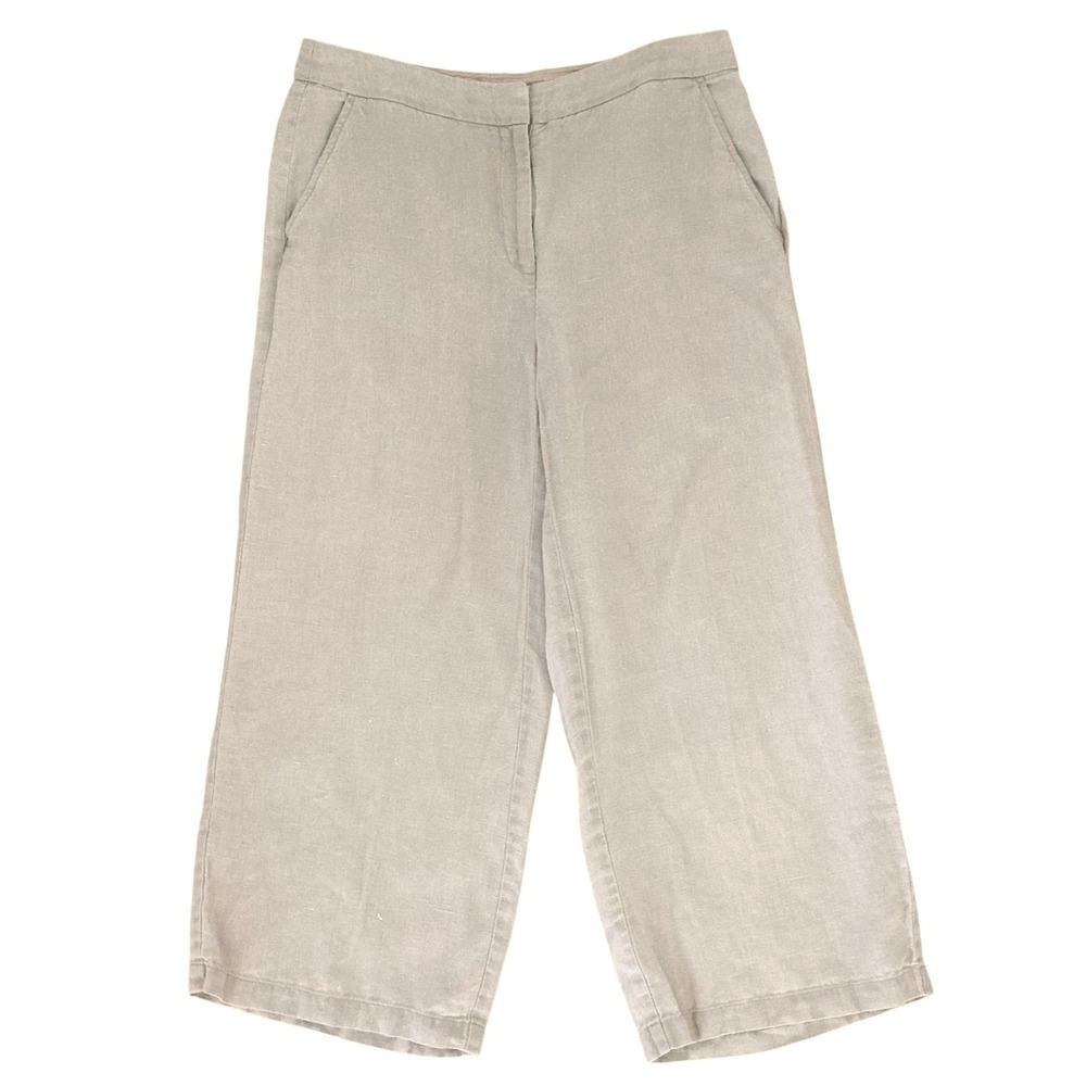 Eileen Fisher wide leg crop 100% Linen Pants size S lagenlook minimalist